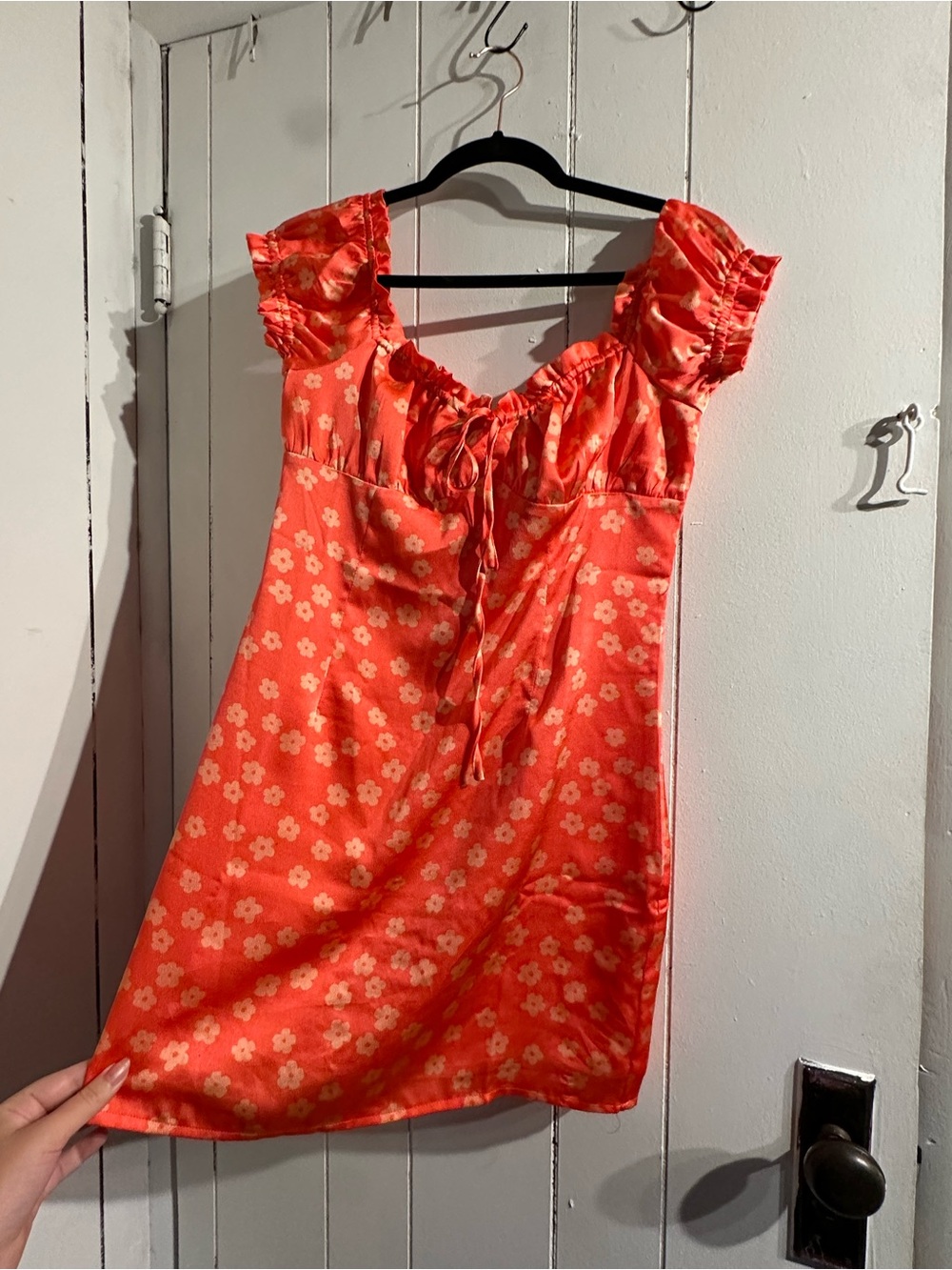 GLAMOURS NWT Bright Orange Coral Floral Satin Mini Dress 8
